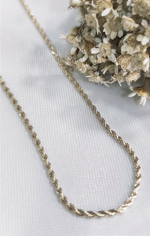 GQ 606545 Corrente Cordão Torcido Fino 45cm QUALITÁ Semijoias