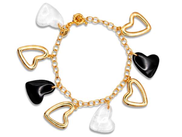 BP 0546 Pulseira Berloques 6 Corações Vazado e Pedras 18 P/20CM BRUNA Semijoias