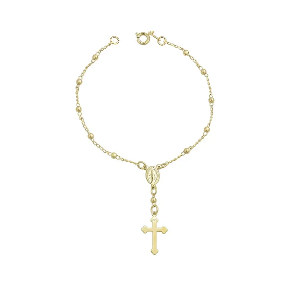 PF 0016 Pulseira 18cm Terço Bolinha Lisa 3mm MD Folheados