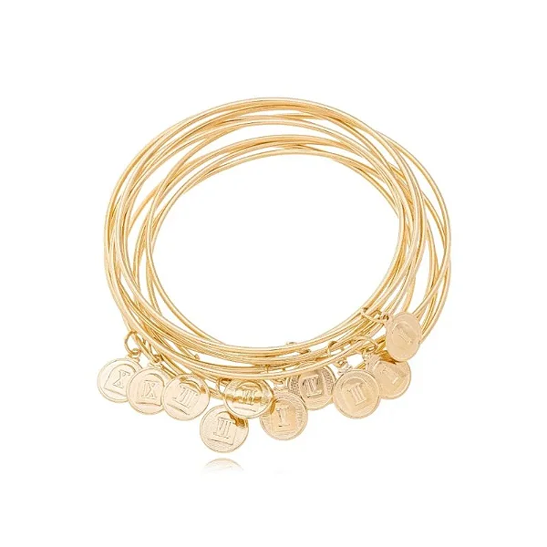 PF 0085 10 Pulseiras de Aro com Medalhas Redondas Dez Mandamentos 7CM MD Folheados