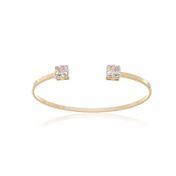 PF 0513 Bracelete Aberto 2 Quadrados Zirconias 7CM MD Folheados