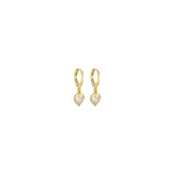 BF 0730 Brinco Argolinha Fio(1cm) c/ Coração Zircônia Pendurado(0,8mm)MD Folheados