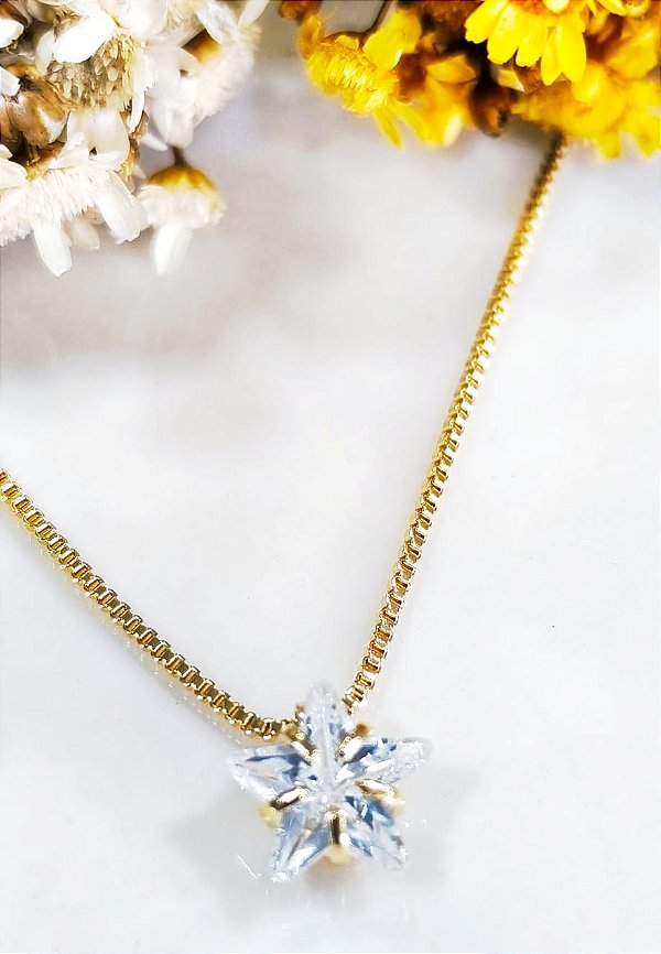 GF 0091 Gargantilha Veneziana 45cm Com Estrela Zirconia 8mm MD Folheados