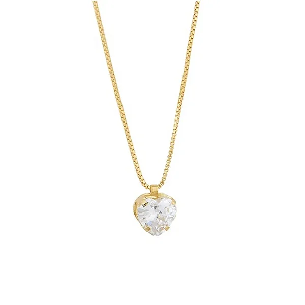 GF 0063 Gargantilha Veneziana 45CM Com Coração Zirconia 8mm MD Folheados