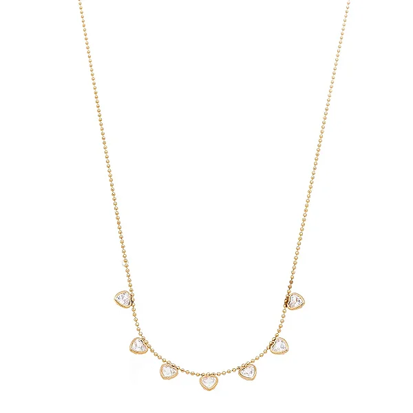 GF 0594 Gargantilha Bolinhas Pequena Com 7 Corações Zirconias MD Folheados