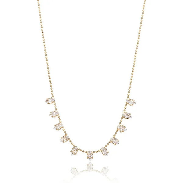 GF 0630 Gargantilha Bolinhas Pequena Com 11 Zirconias MD Folheados
