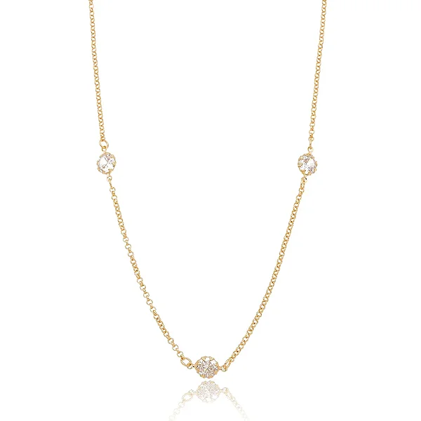 GF 0634 Gargantilha Elo Português Fino 40 P/ 48CM Com 3 Zirconias 7mm MD Folheados