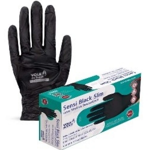 Luva Nitrilica Descartavel Sensi Black Slim Volk Ca 43174