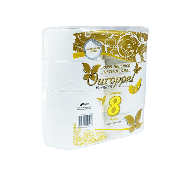 Papel Higienico Folha Simples 8 Rolos 300m Premium Ouroppel