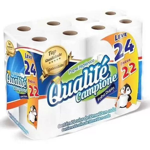 Papel Higienico Folha Dupla 24 Rolos 30m Qualite
