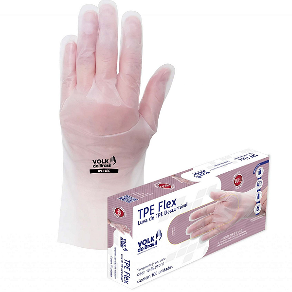 Luva Tpe Flex Transparente Descartavel Volk