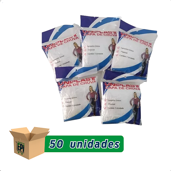 Kit com 50 Capa Chuva Descartavel 1,40mt Uniplast