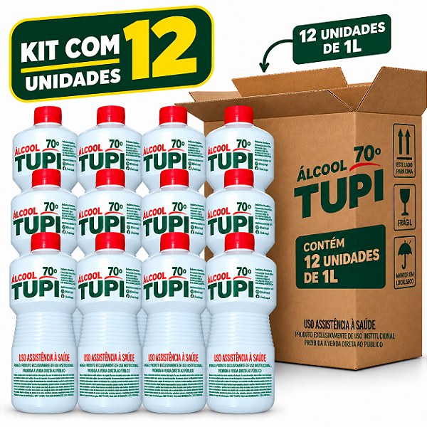 Kit com 12 Alcool Liquido 70° 1l Tupi
