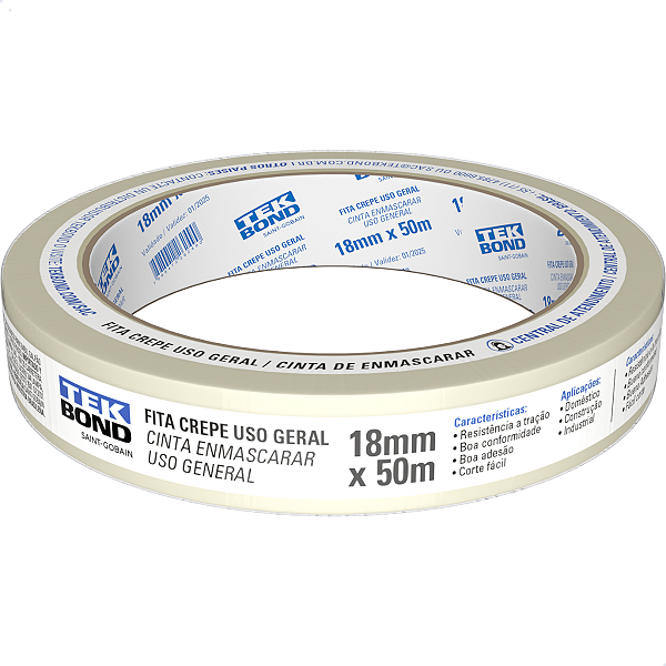 Fita Crepe 18mm X 50m Uso Geral Tek Bond