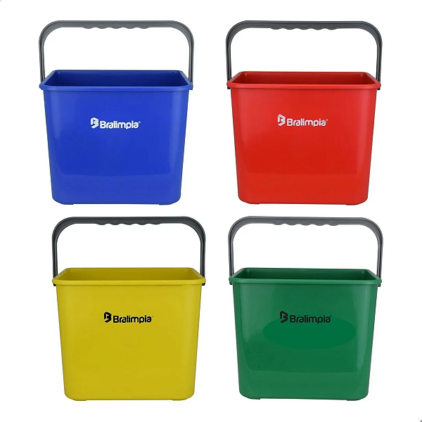 Kit 4 Baldes Az/am/vd/vm Mopinho 4l Alça Ba04 Bralimpia