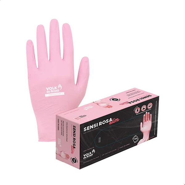 Luva Nitrilica Descartavel Sensi Slim Rosa Volk Ca 35633