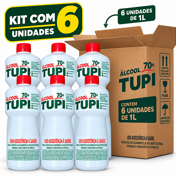 Kit com 6 Alcool Liquido 70° 1l Tupi