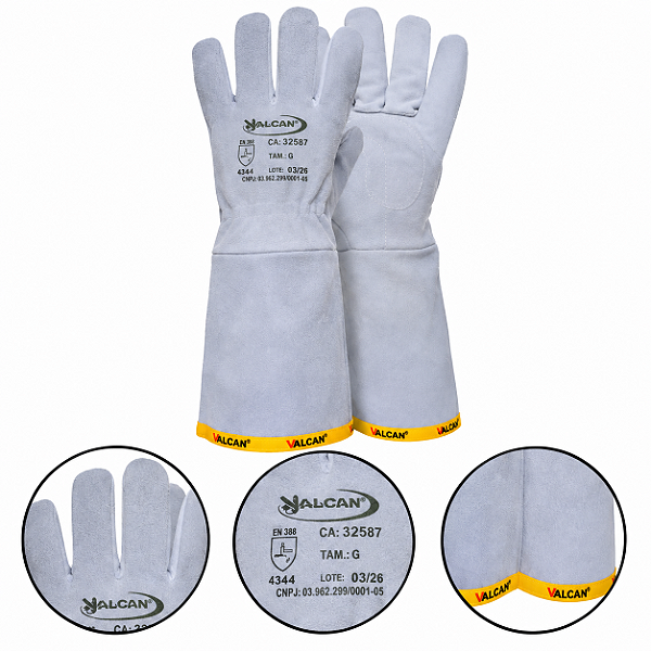 Luva Couro Raspa Punho 30cm Valcan Ca 32587 - G(10)