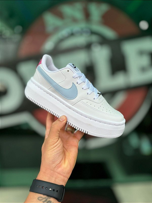 Tênis Nike Court Vision Branco-Azul Rosa Prem.