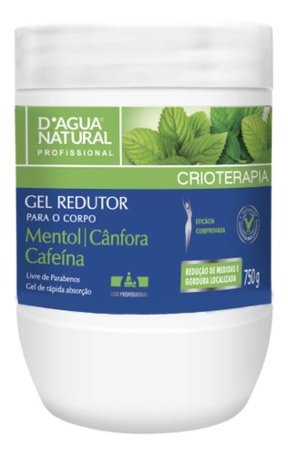 Gel Redutor Para Corpo D'agua Natural Crioterapia En Pote De 750ml/750g Mentol