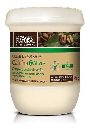 Creme Massagem Corporal Cafeína  7 Ativos 650g Dagua Natural