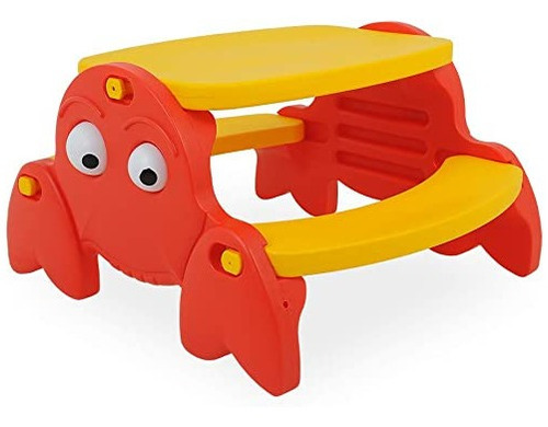 Mesa Sirizinho Xalingo Com Bancos Acoplados Vermelho/Amarelo