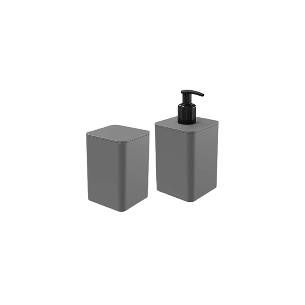 Kit Porta Algodao E Cotonete Com Tampa E Dispenser Cinza