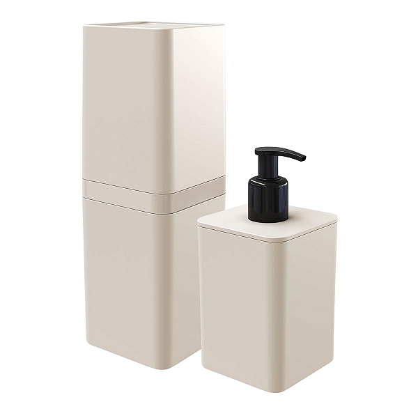 Kit Dispenser Sabonete E Porta Escova Dente Com Tampa areia