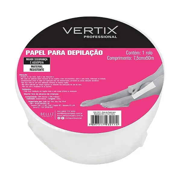 ROLO DE PAPEL PARA DEPILACAO 50 M X 7.5 CM VERTIX