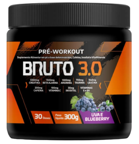 Pré Workout Bruto 3.0 300g - Sabor Uva e Blueberry