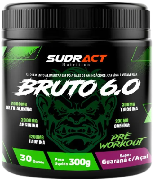 Pré Workout Bruto 6.0 300g - Sabor Guaraná com Açaí - Sudract Nutrition