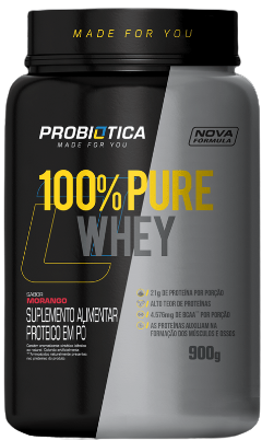 100% Pure Whey 900g - Probiótica - Sabor Morango