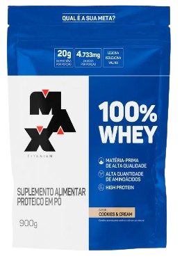 100% Whey Refil 900G - Max Titanium - Sabor Cookies & Cream