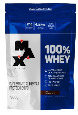 100% Whey Refil 900G - Max Titanium - Sabor Chocolate