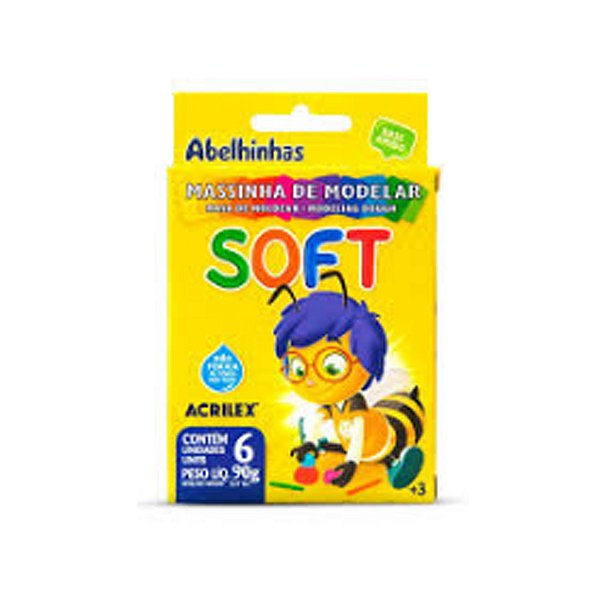 MASSINHA DE MODELAR SOFT ACRILEX 6 CORES 90G