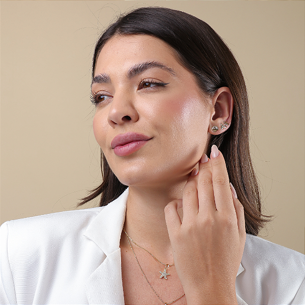 TRIO BRINCOS MAR, BANHO DE OURO 18K