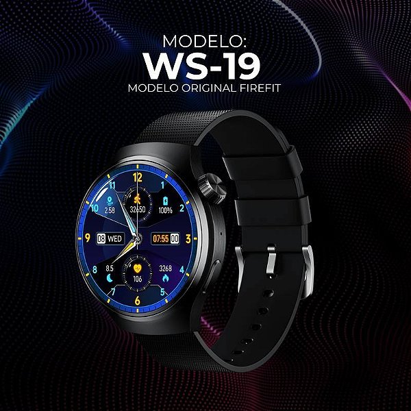 WS-19 - Smartwatch com Design Redondo, Tela Nível Amoled, Preto