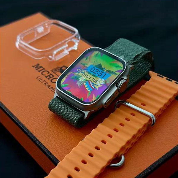 W69 Mini 45mm, Prata/Verde/Laranja | Com Bússola + 2 Pulseiras e Capinha
