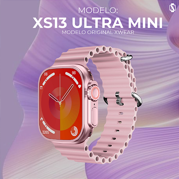 XS13 Ultra Mini, 44mm, Rosa + Pulseira Silicone | Smartwatch Mini, 2° Geração