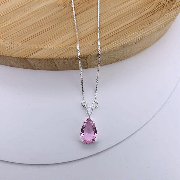 COLAR DE PRATA COM PINGENTE GOTA COM ZIRCONIA