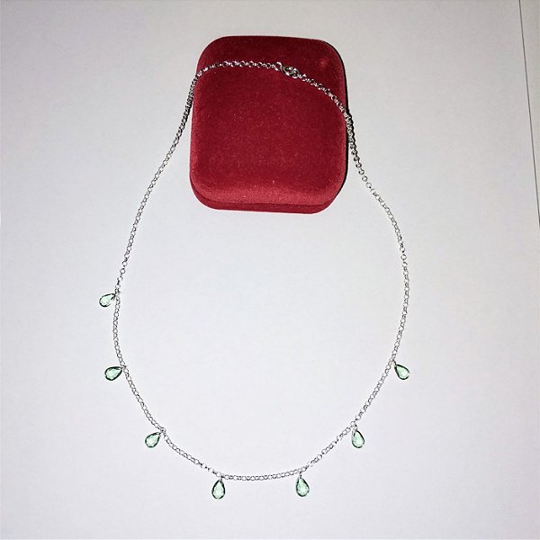 COLAR DE PRATA CHOKER GOTAS VERDE AGUA