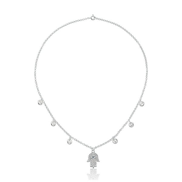 COLAR CHOKER DE PRATA MÃO DE FÁTIMA COM ZIRCONIAS