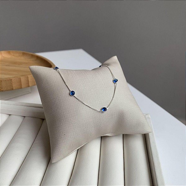 PULSEIRA DE PRATA 5 ZIRCÔNIAS E VENEZIANA AZUL CELESTE