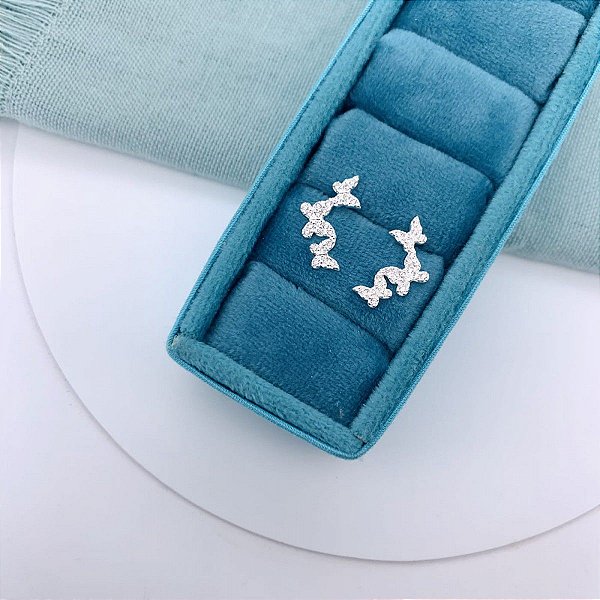 BRINCO DE PRATA EARCUFF BORBOLETAS CRAVEJADAS