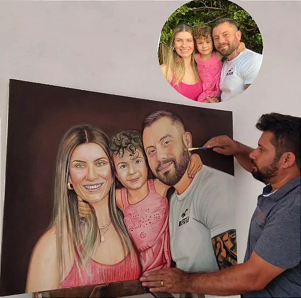 A SUA ENCOMENDA DE RETRATO, PINTURA EM TELA, COM 3 PESSOA NO QUADRO, TAMANHO 70/100 cm.