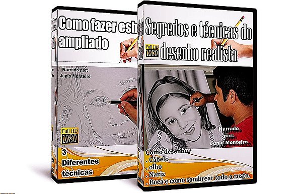 KIT COM 2 CURSOS EM DVD. COMO FAZER ESBOÇO AMPLIADO E SEGREDOS E TÉCNICAS DO DESENHO REALISTA.