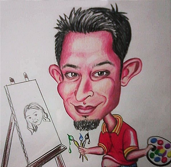 CARICATURA COM UMA PESSOA, TAMANHO 30/42 cm.