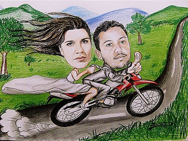 CARICATURA COM 2 PESSOAS, TAMANHO 30/42 cm.