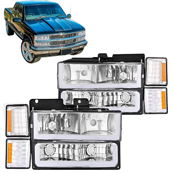 Farol Silverado Led 1993 Até 2001 Cristal