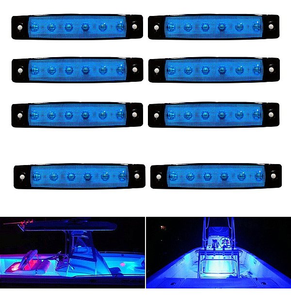Kit 8 Luzes De Led Azul Para Navegação Barco Lancha